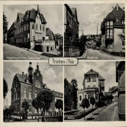 Ak Zeulenroda Triebes Thüringen, Hotel Goldener Löwe, Hauptstraße, Postamt, Rathaus