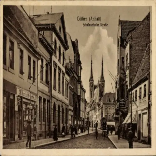 Ak Cöthen Köthen in Anhalt, Schalaunische Straße,  Gebäude, Kirchentürme, Straßenansicht