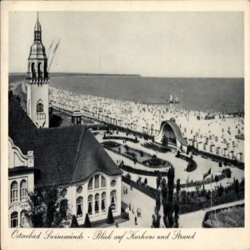Ak Świnoujście Swinemünde Pommern, Blick auf Kurhaus und Strand