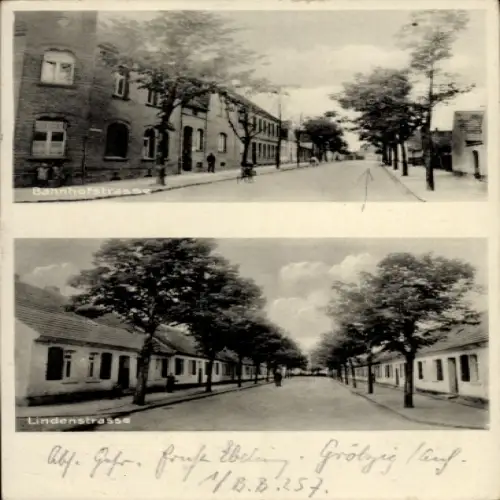 Ak Gröbzig in Anhalt, Bahnhofstraße, Lindenstraße,  Architektur, Bäume, Schwarz-Weiß