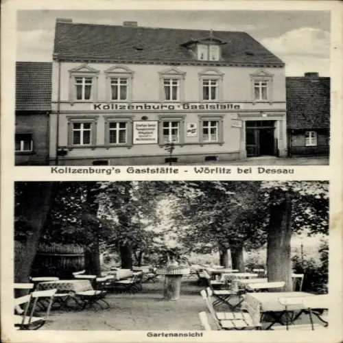 Ak Wörlitz in Anhalt, Wörlitzer Park, Kollzenburgs Gaststätte, Gartenansicht