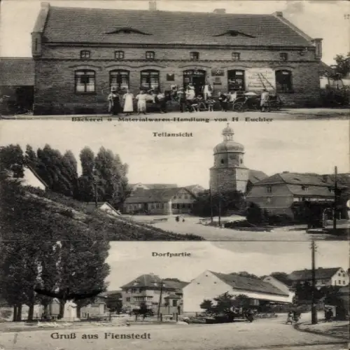 Ak Fienstedt Salzatal, Bäckerei und Geschäft, Teilansicht, Dorfplatz