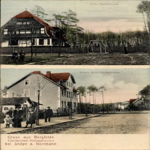 Ak Bergfelde an der Nordbahn Hohen Neuendorf, Villa Waldfrieilen, Hohen Neuendorfstrasse, zwei Ki