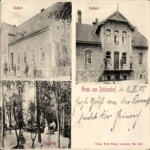 Ak Reinsdorf Landsberg im Saalekreis, Gasthof, Molkerei, Park