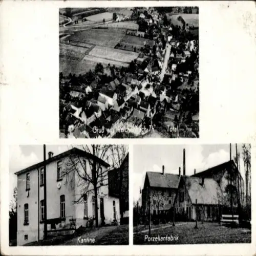 Ak Berlin Reinickendorf Hermsdorf, Gesamtansicht, Porzellanfabrik, Kantine