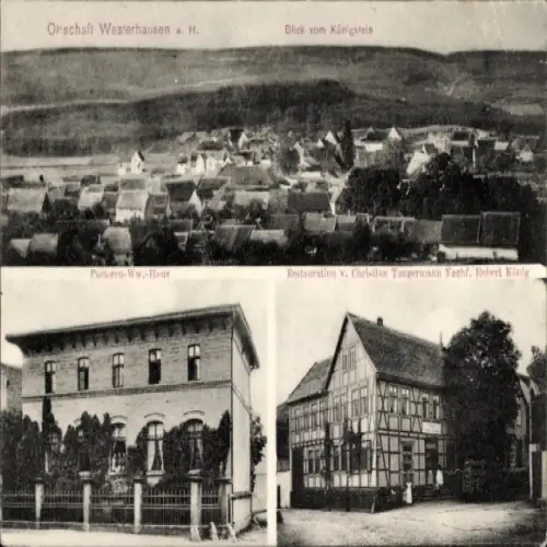 Ak Westerhausen Thale im Harz, Blick vom Königstein, Restauration, Pastoren-Witwenhaus