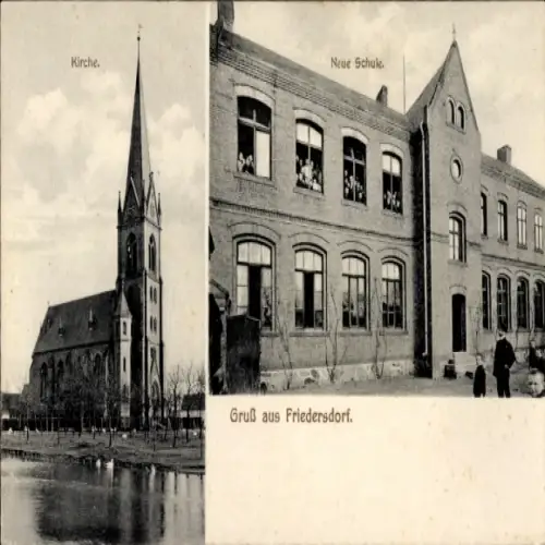 Ak Friedersdorf an der Mulde Sachsen Anhalt, Kirche, Neue Schule