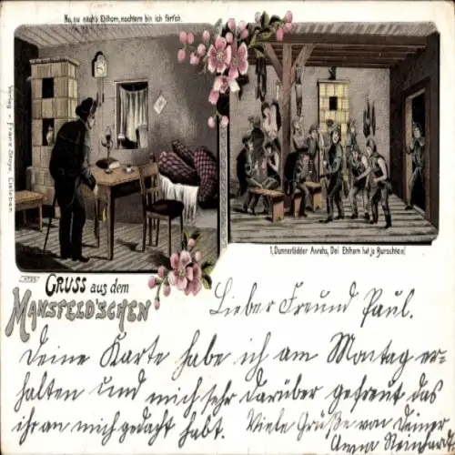 Litho Mansfeld, Berbau, Gruß aus dem Mansfeldischen
