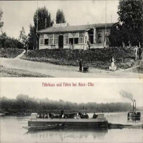 Ak Aken an der Elbe Sachsen Anhalt, Fährhaus, Fähre