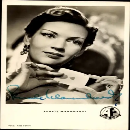 Ak Schauspielerin Renate Mannhardt, Portrait, Autogramm, Spielkarte