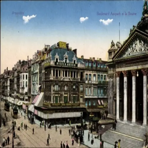Ak Bruxelles Brüssel, Boulevard Anspach, die Börse, Gebäude, Straßenansicht, Menschen,  Architekt