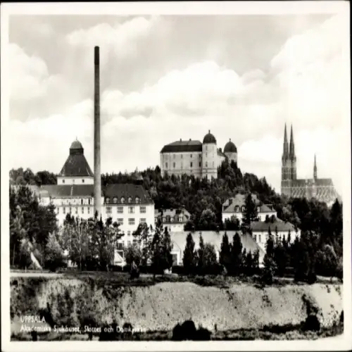 Ak Uppsala Schweden, Akademisches Krankenhaus, Schloss, Domkirche, Stadtansicht