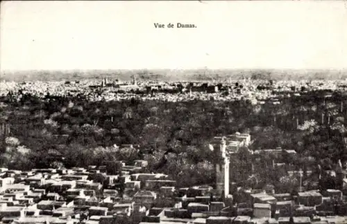 Ak Damas Damaskus Syrien, Panorama von  Stadtansicht, schwarz-weiß,  
