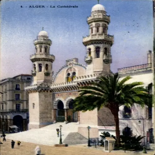 Ak Algier Alger Algerien, Kathedrale von  Palmen,  Architektur