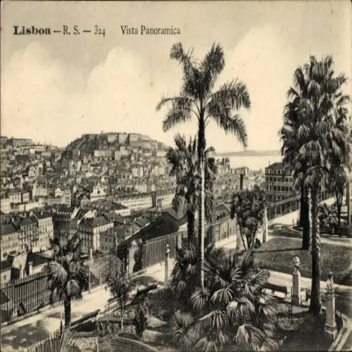 Ak Lisboa Lissabon Portugal, Panoramablick auf die Stadt, Palmen,  Architektur