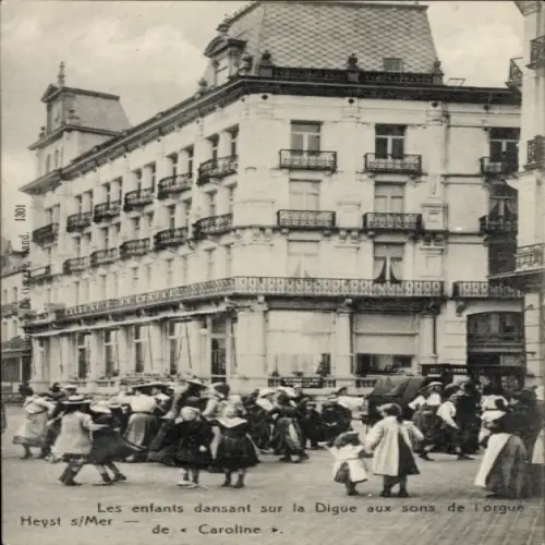 Ak Knokke Heist Heyst Knocke sur Mer Westflandern, Kinder tanzen auf der Digue, Orgelmusik, Hotel