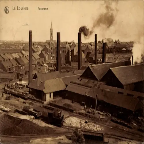 Ak La Louvière Wallonien Hennegau, Panoramablick auf  Industriegebäude, Schornsteine, Stadtansich