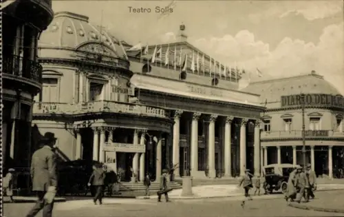Ak Montevideo Uruguay, Teatro Solis, Gebäude mit Säulen, Werbung,  Architektur