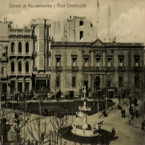 Ak Montevideo Uruguay, Cámara de Representantes, Plaza Constitución, Brunnen, Bäume, Gebäude