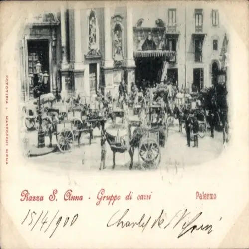Ak Palermo Sizilien Sicilia Italien, Piazza S. Anna, Kutschen