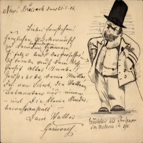 Handgemalt Ak Neu Breisach, Ernstchen als Professor, Rauchender Mann, Schwarzer Hut