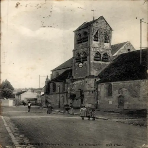 Ak Mézières sur Seine Yvelines, Straßenszene, Glockenturm