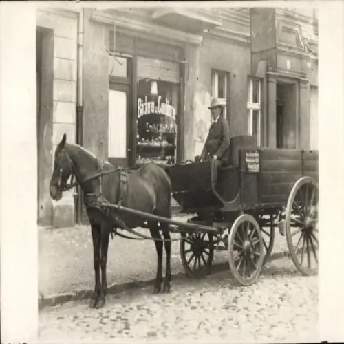Foto Ak Berlin Reinickendorf, Bäckermeister Emil Lender, Konditorei, Wacholderstraße 43, Fuhrwerk