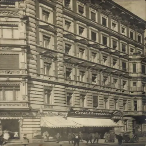 Foto Ak Berlin Kreuzberg, Eckgebäude Dieffenbachstraße 56, Geschäft Max Hanske, Mehl, Kakao-Geschäft
