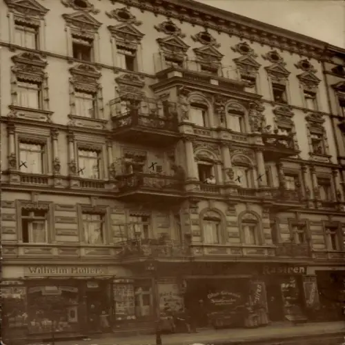 Foto Ak Berlin Kreuzberg, Haus Graefestraße 6, Geschäft Wilhelm Müller, Helene Stubbe, Otto Katz