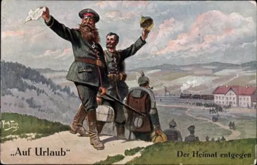 6 AK ganze Serie, Auf Urlaub, Künstler Arthur Thiele