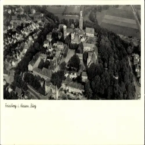 Ak Friedberg Hessen, Fliegeraufnahme der Burg, Umgebung