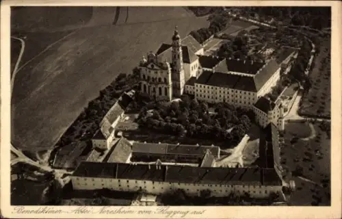 Ak Neresheim in Württemberg, Benediktiner Abtei  Luftaufnahme, Landschaft,  Architektur