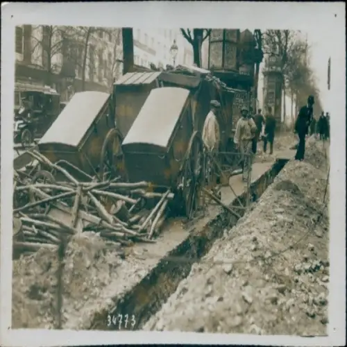 Foto Paris IX., Faubourg Montmartre, Straßenarbeiten Boulevard Poissonniere, 1913