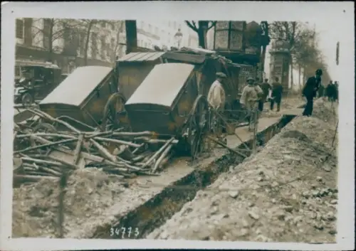 Foto Paris IX., Faubourg Montmartre, Straßenarbeiten Boulevard Poissonniere, 1913