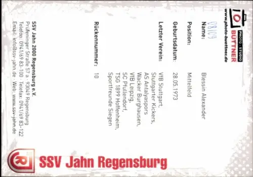 Autogrammkarte Fußballer Alexander Blessin, SSV Jahn Regensburg, Autogramm