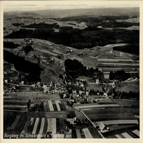 Ak Burgberg Königsfeld im Schwarzwald, Luftaufnahme,  Landschaft, Felder
