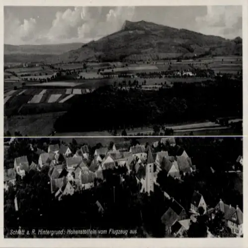 Ak Schlatt am Randen Hilzingen im Hegau, Landschaft, Hohenstoffeln, Flugzeugsicht, Ort mit Häuser