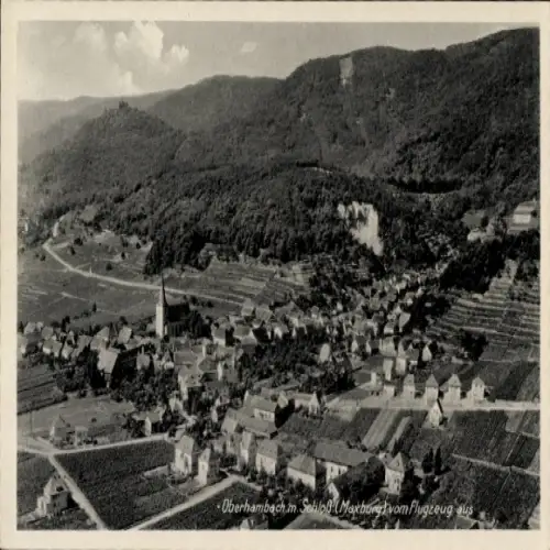 Ak Oberhambach Hambach Neustadt an der Weinstraße, Luftaufnahme von  Schlossblick, Weinbaugebiet