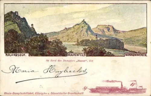 Ak Rolandseck Remagen am Rhein, Drachenfels, Nonnenwerth, Dampfer Hansa