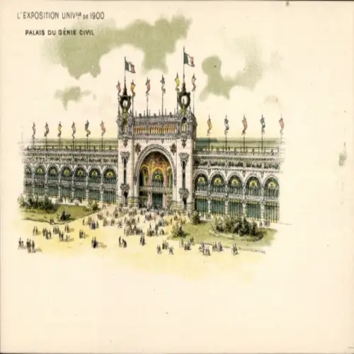 Litho Exposition Universelle de 1900, Palais du Genie Civil