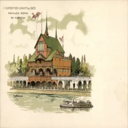 Litho Exposition Universelle de 1900, Pavillon Royal de Norvege