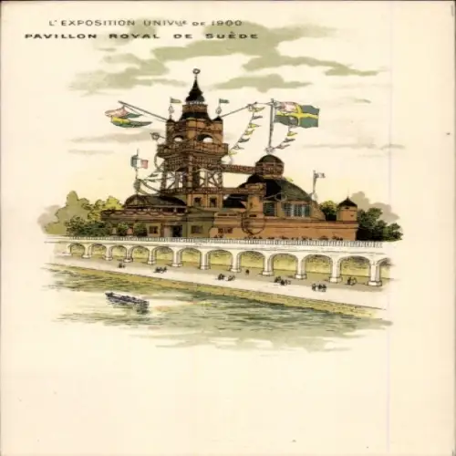 Litho Exposition Universelle de 1900, Pavillon Royal de Suede