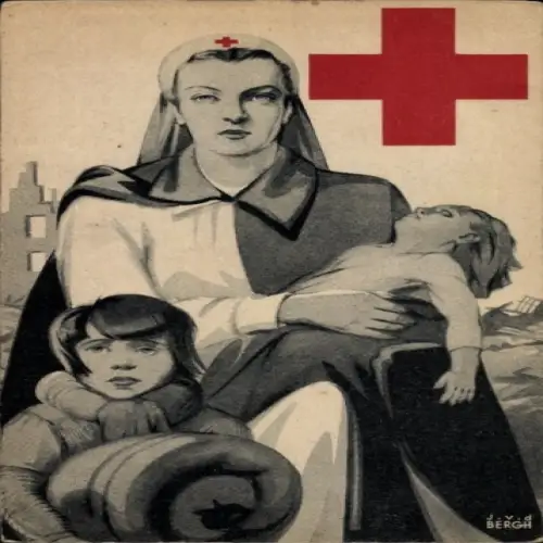 Künstler Ak J. v. d. Bergh, Krankenschwester mit Kindern, Belgisches Rotes Kreuz