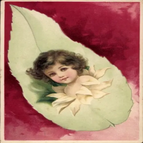 Litho Baby in Blume, Gemaltes Porträt