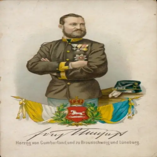 Ak Ernst August, Herzog von Cumberland und zu Braunschweig und Lüneburg, Wappen, Fahnen