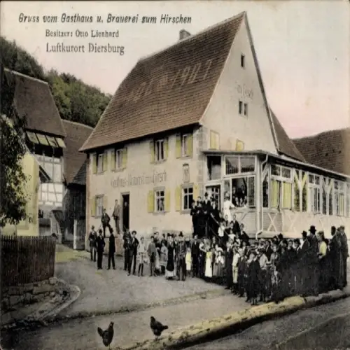 Ak Diersburg Hohberg im Schwarzwald Baden, Gasthaus und Brauerei zum Hirschen, Inh. Otto Lienhard