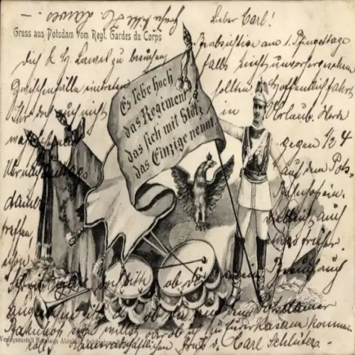 Ak Potsdam, Regiment Gardes du Corps, Soldat, Fahnen, Adler