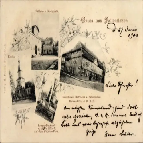Ak Fallersleben Wolfsburg, Rathaus, Marktplatz, Kirche, Geburtshaus Hoffmann von Fallersleben