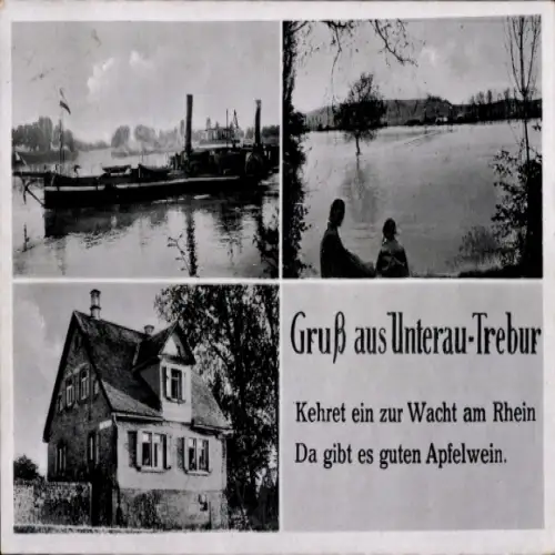 Ak Unterau Trebur am Rhein Hessen, Gasthaus zur Wacht am Rhein, Inh. Gretel Hagelauer, Schiff