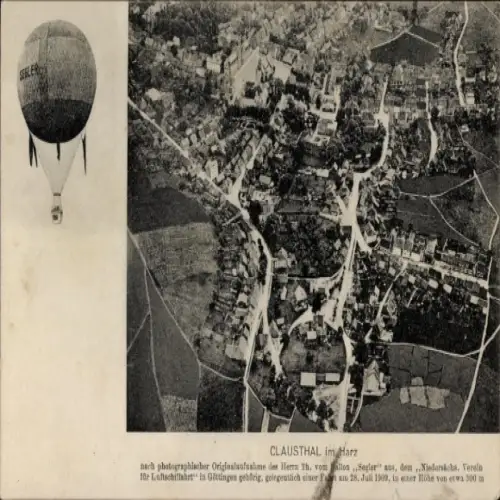 Ak Clausthal im Harz, Fliegeraufnahme, Ballon Segler
